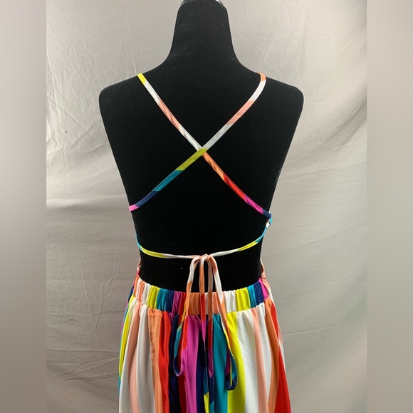 Striped Crisscross Tie Backless Split Thigh Cami Dress - Picture 10 of 10